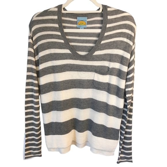 C&C California Cashmere & Wool Blend Gray & Cream Striped Sweater, size S - Picture 1 of 5
